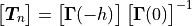 \begin{bmatrix}
{\bm T}_n
\end{bmatrix} =
\begin{bmatrix}
  {\bm \Gamma}(-h)
\end{bmatrix}
\begin{bmatrix}
  {\bm \Gamma}(0)
\end{bmatrix}^{-1}